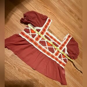 Rebellion Again Women's Boho Crochet Sheer Ruffle Chiffon Cropped Blouse Size L